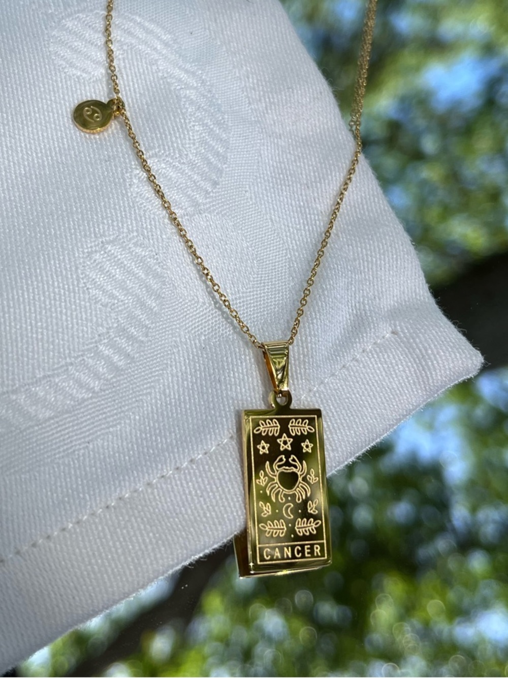 Gold Cancer Zodiac Rectangle Pendant Necklace